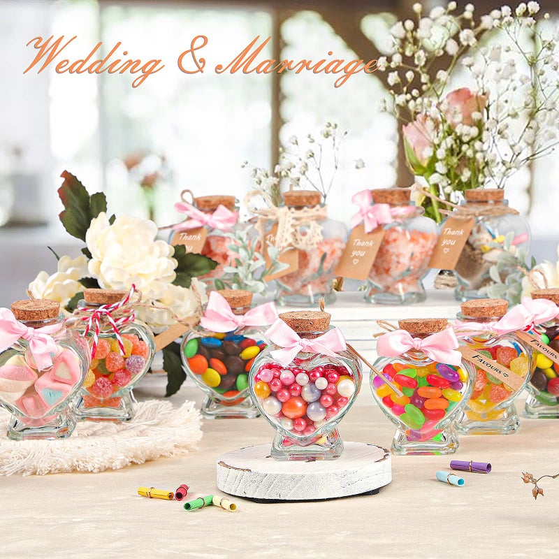 Folinstall Honeymoon Sand Keepsake Jar 2024  20 Pack Heart Shaped Spell Jars Coloured Paper Scrolls  DIY Gift Jars for Valentine's Day  Small Glass Jars with Cork Lid for Baby Shower  Wedding Favor - Image 5